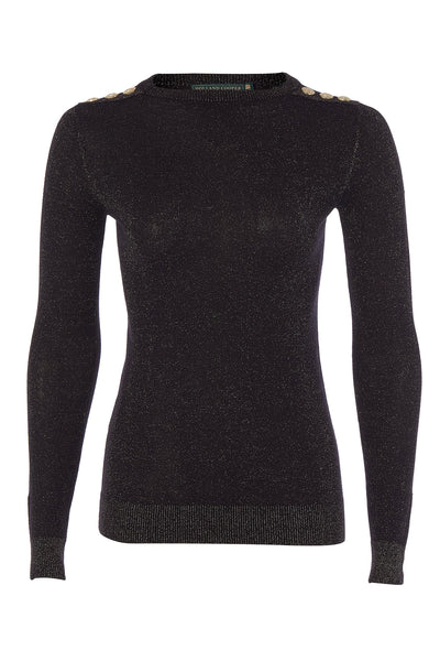 Women's Black Embellished Crew-neck Sweater, Black and White Plaid