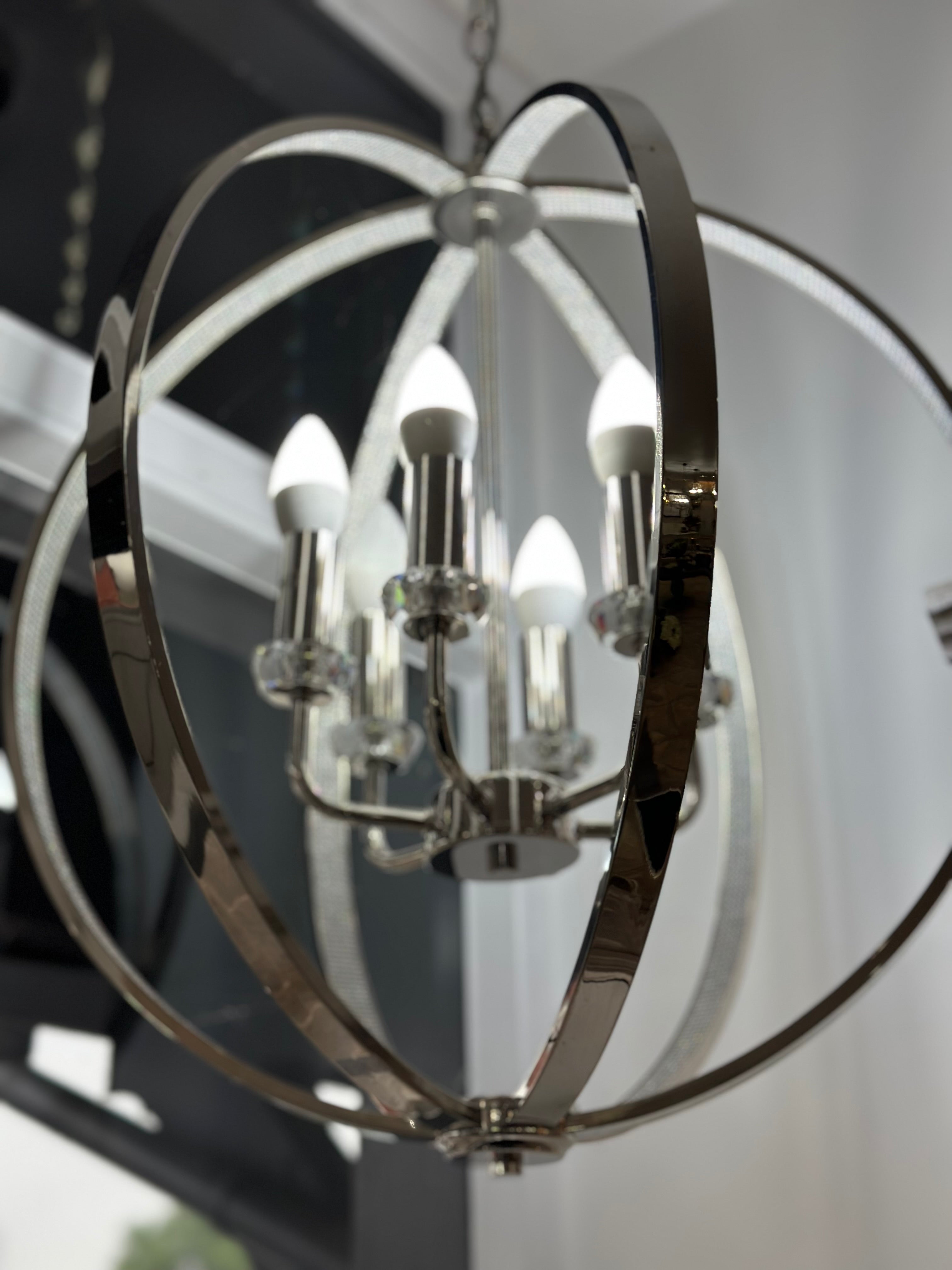 Medium Chrome Globe with Diamante Interior Chandelier