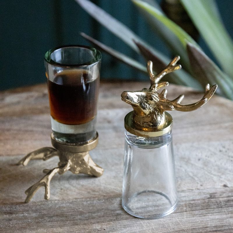 Culinary Concepts Set of 2 Stag Shot Glasses with Gold Finish