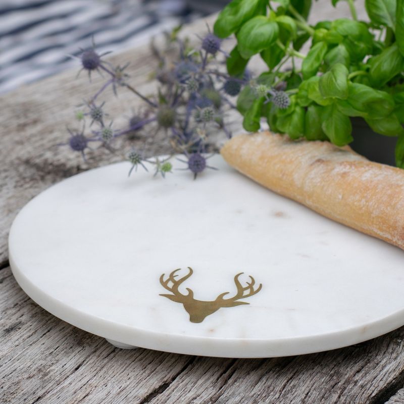 Culinary Concepts Round Marble Cheese Board with Brass Stag