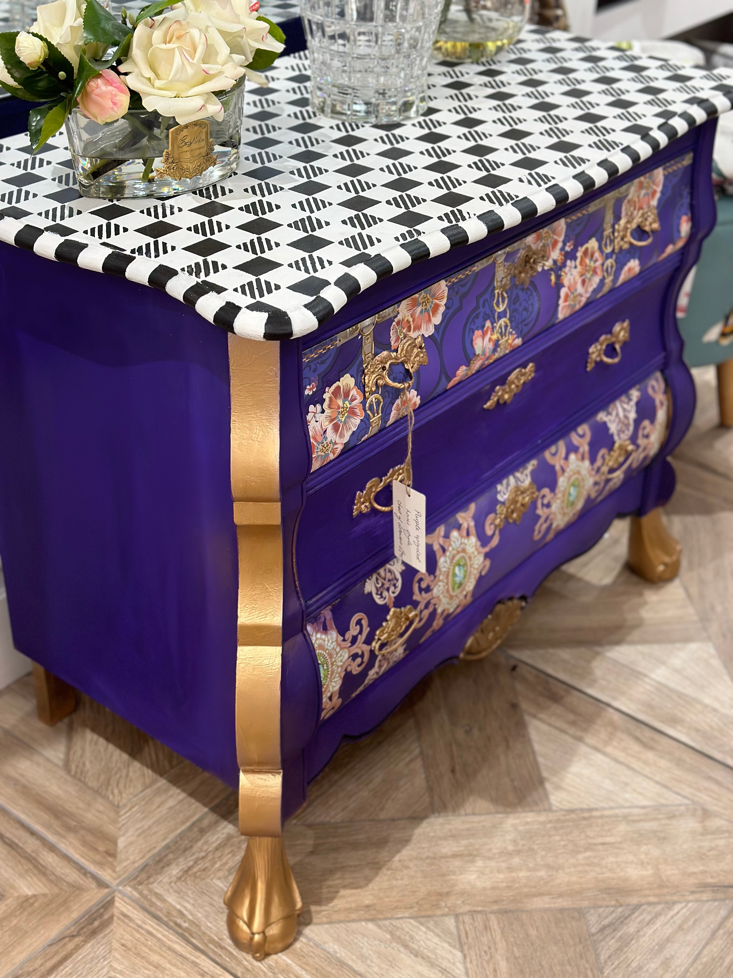 Purple Checkerboard Set of Drawers