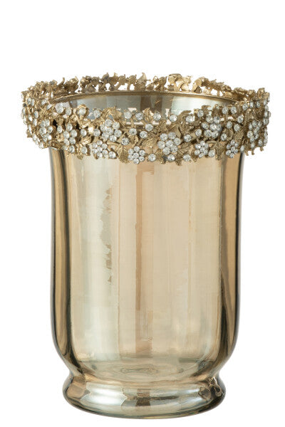 Diamante Flower Gold Candle Hurricane