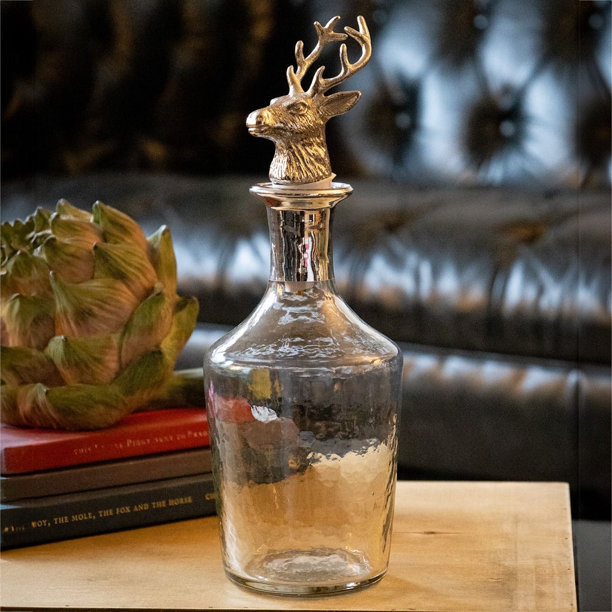 Culinary Concepts Glass Bell Decanter with Silver Neck and Nickel Finish Stag Stopper