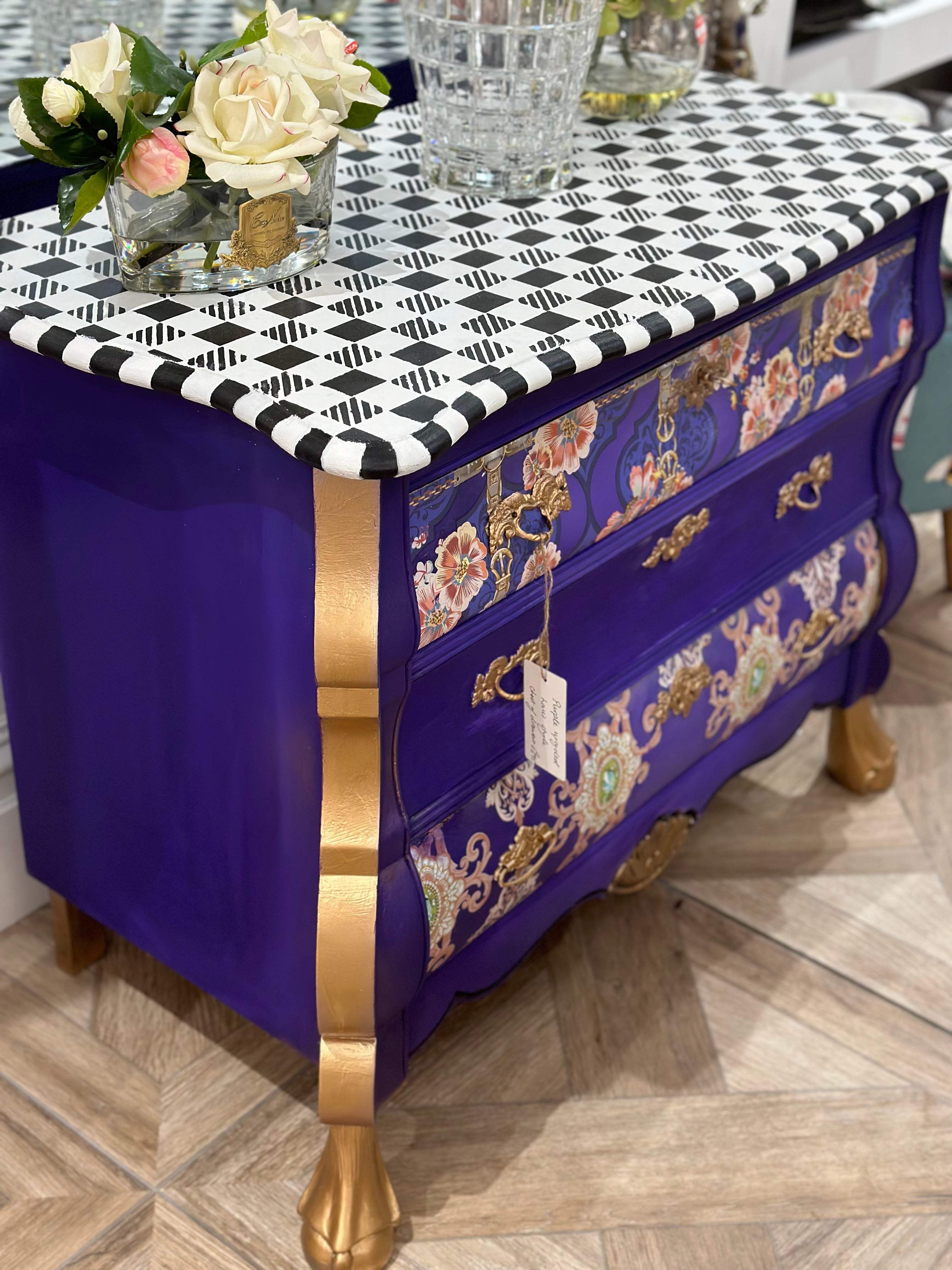 Purple Checkerboard Set of Drawers