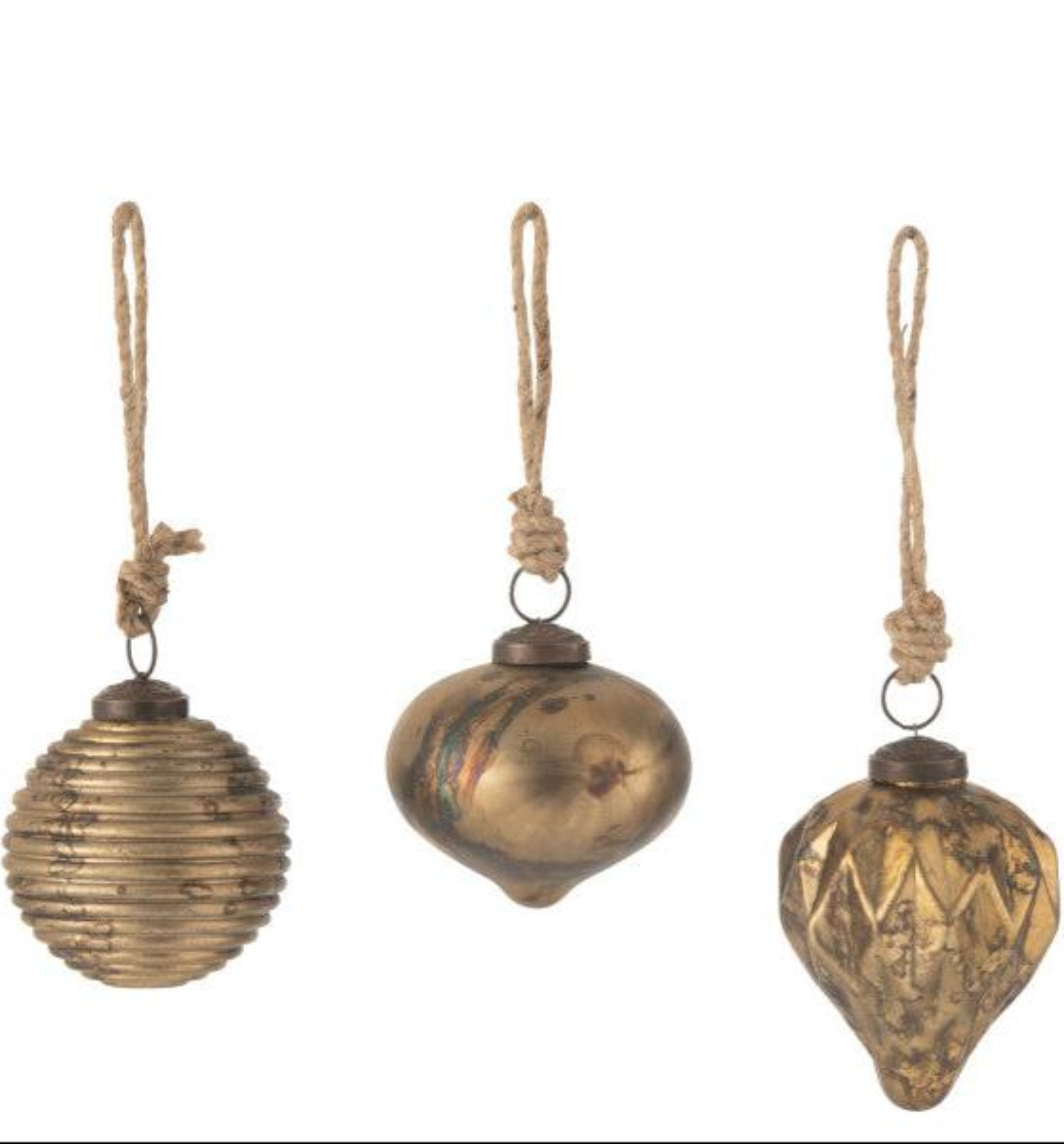 Set of 3 Oxidised Glass Antique Bauble Ornaments | Multiple Sizes