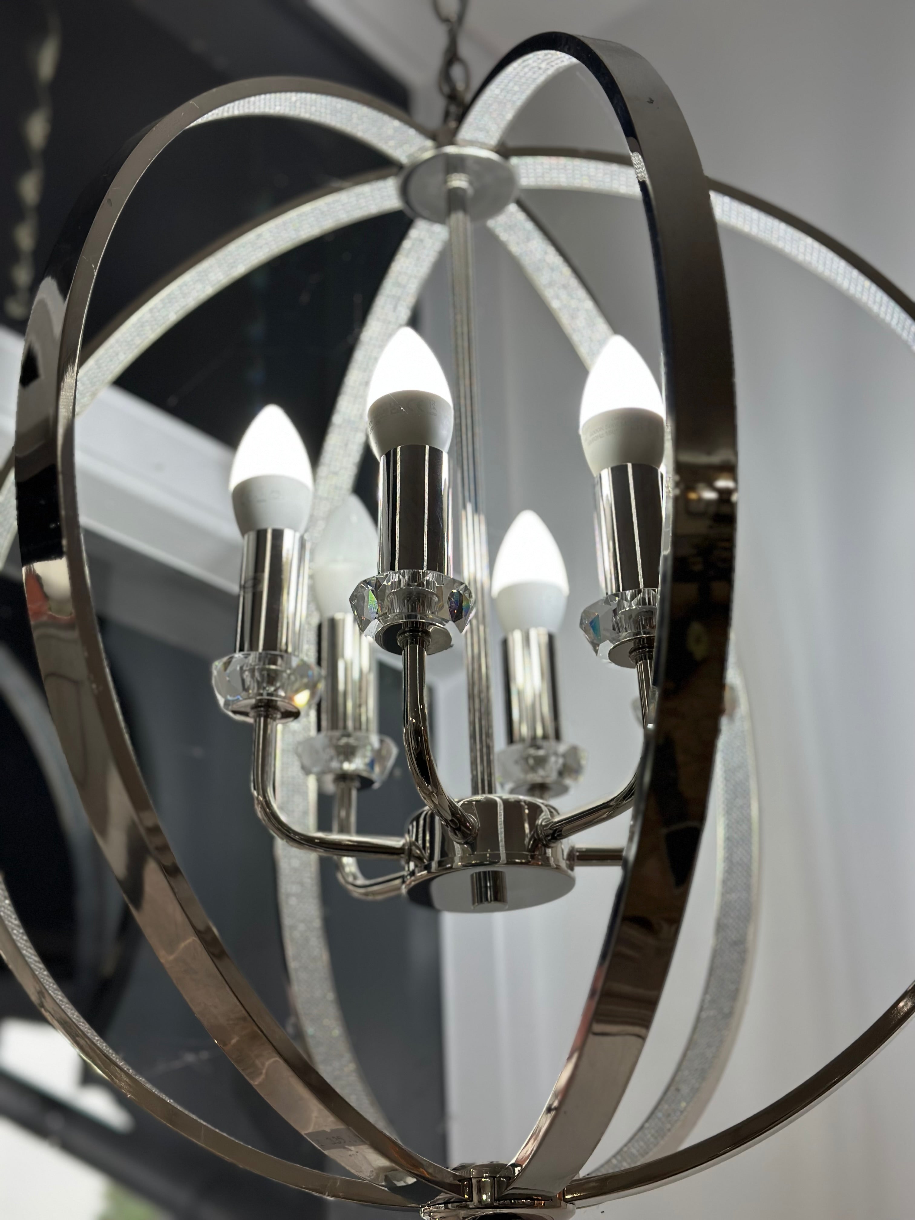 Medium Chrome Globe with Diamante Interior Chandelier