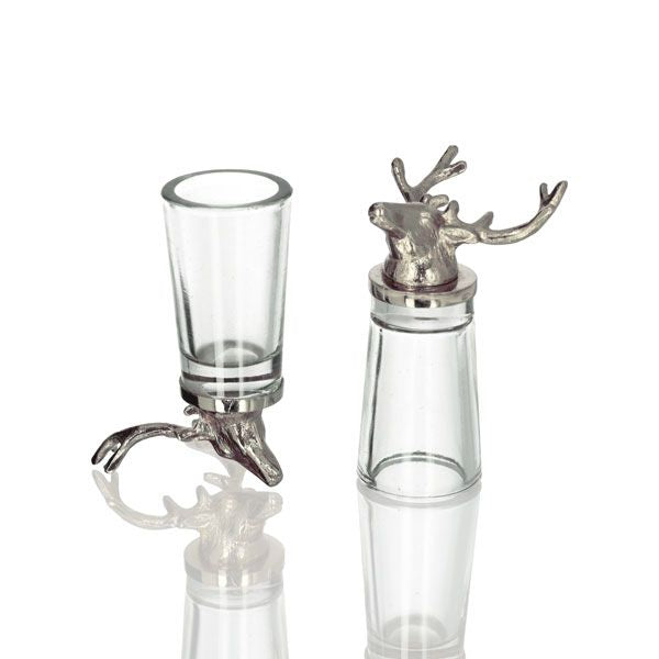 Culinary Concepts Set of 2 Stag Shot Glasses with Nickel Finish