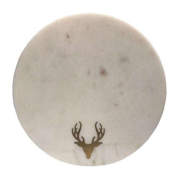 Culinary Concepts Round Marble Cheese Board with Brass Stag