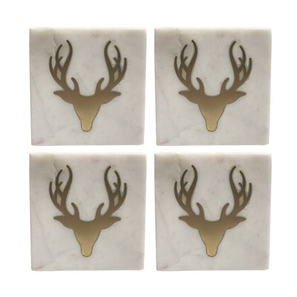 Culinary Concepts Set of 4 Marble Coasters with Stag Design