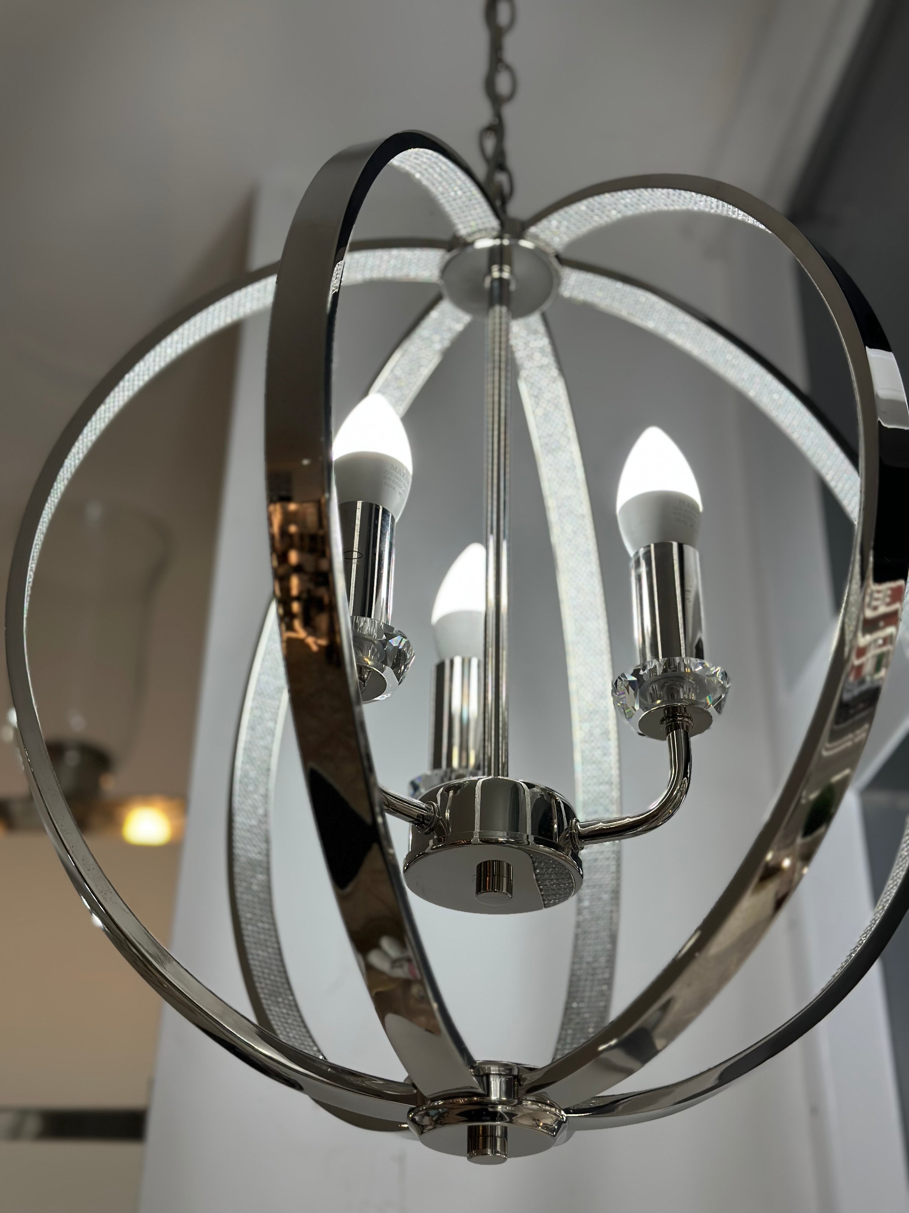 Small Chrome Globe with Diamante Interior Chandelier