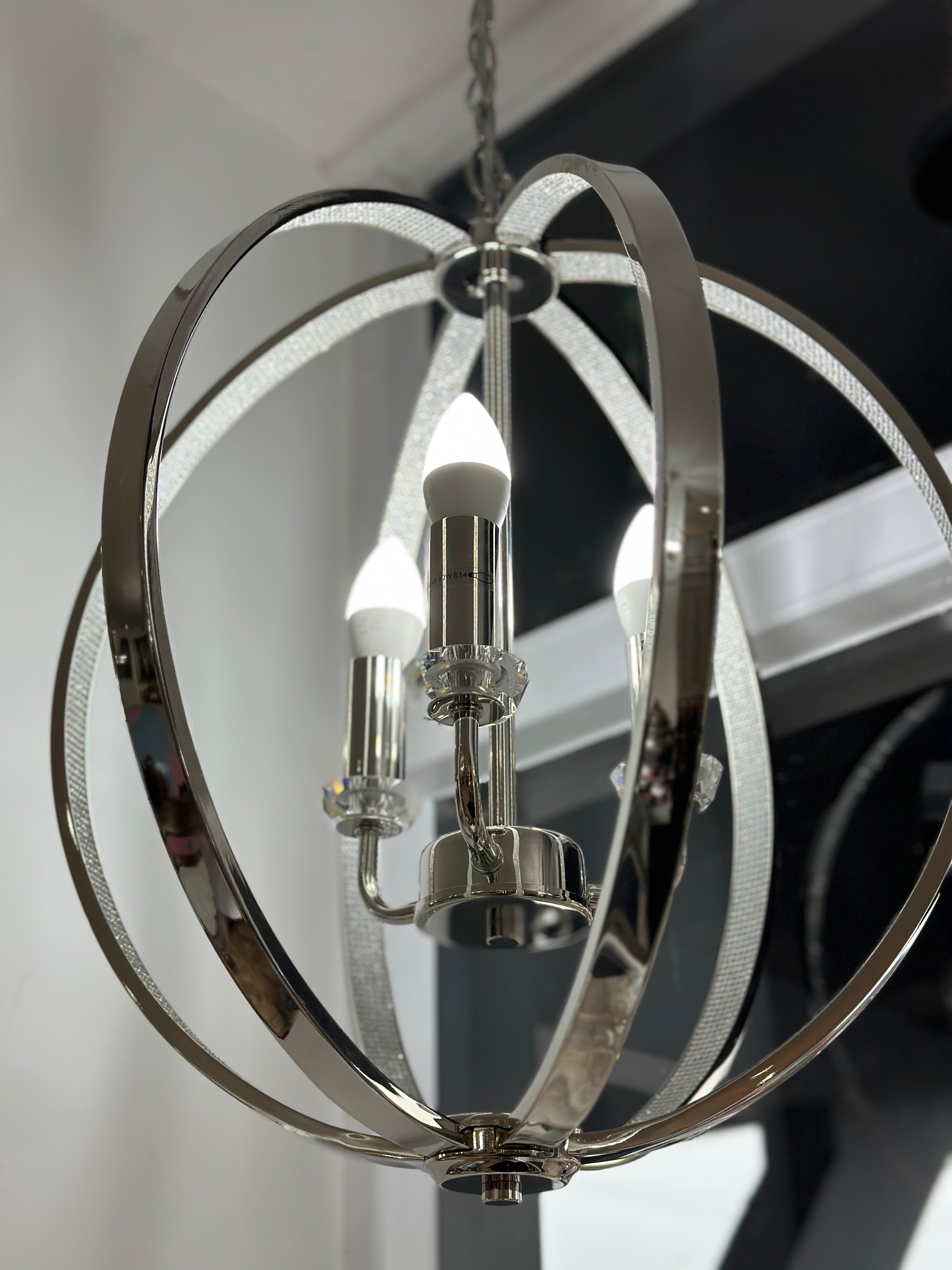 Small Chrome Globe with Diamante Interior Chandelier