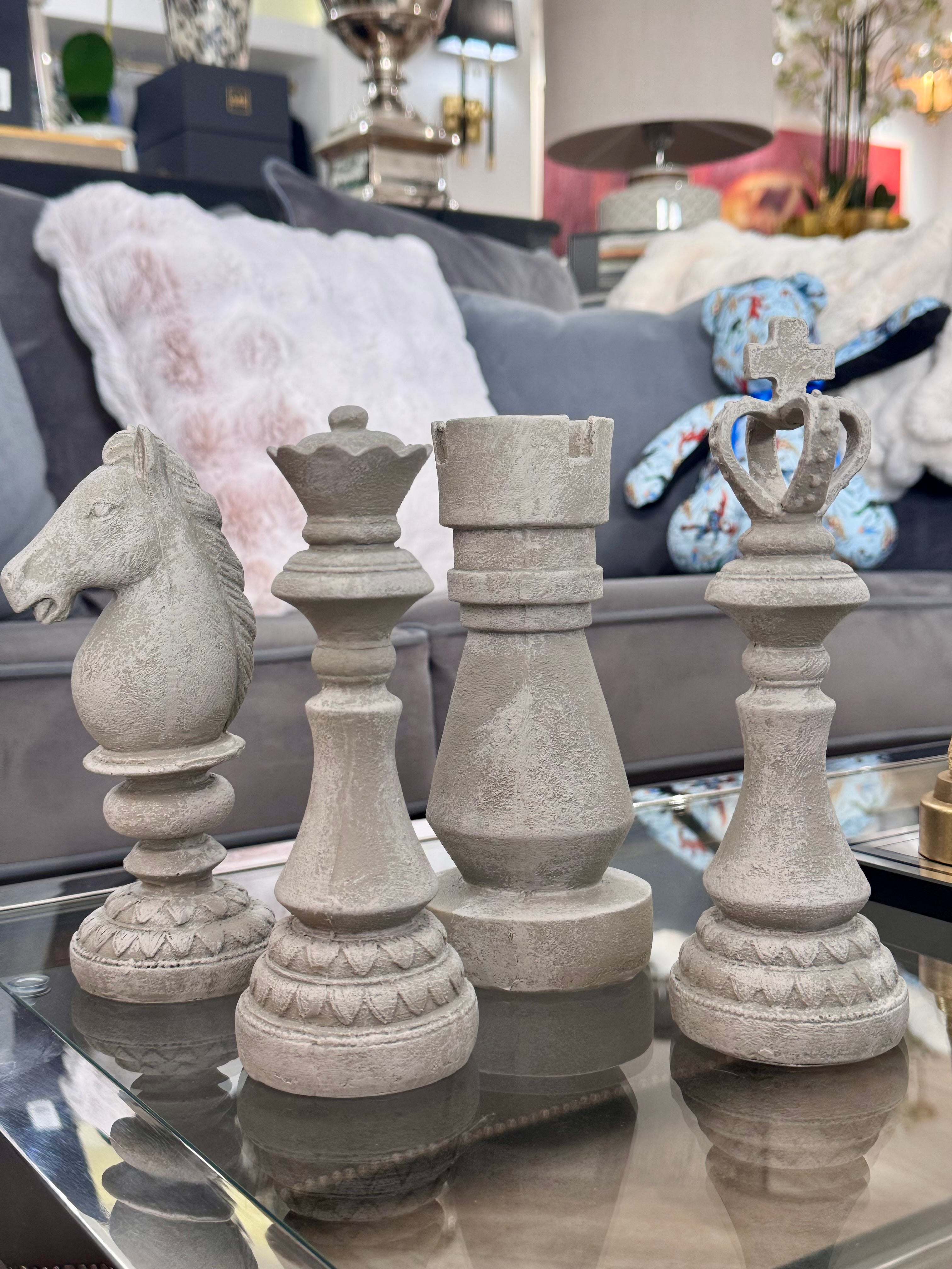 Rough Grey Chess Pieces (Assortment of 4) | Multiple Sizes