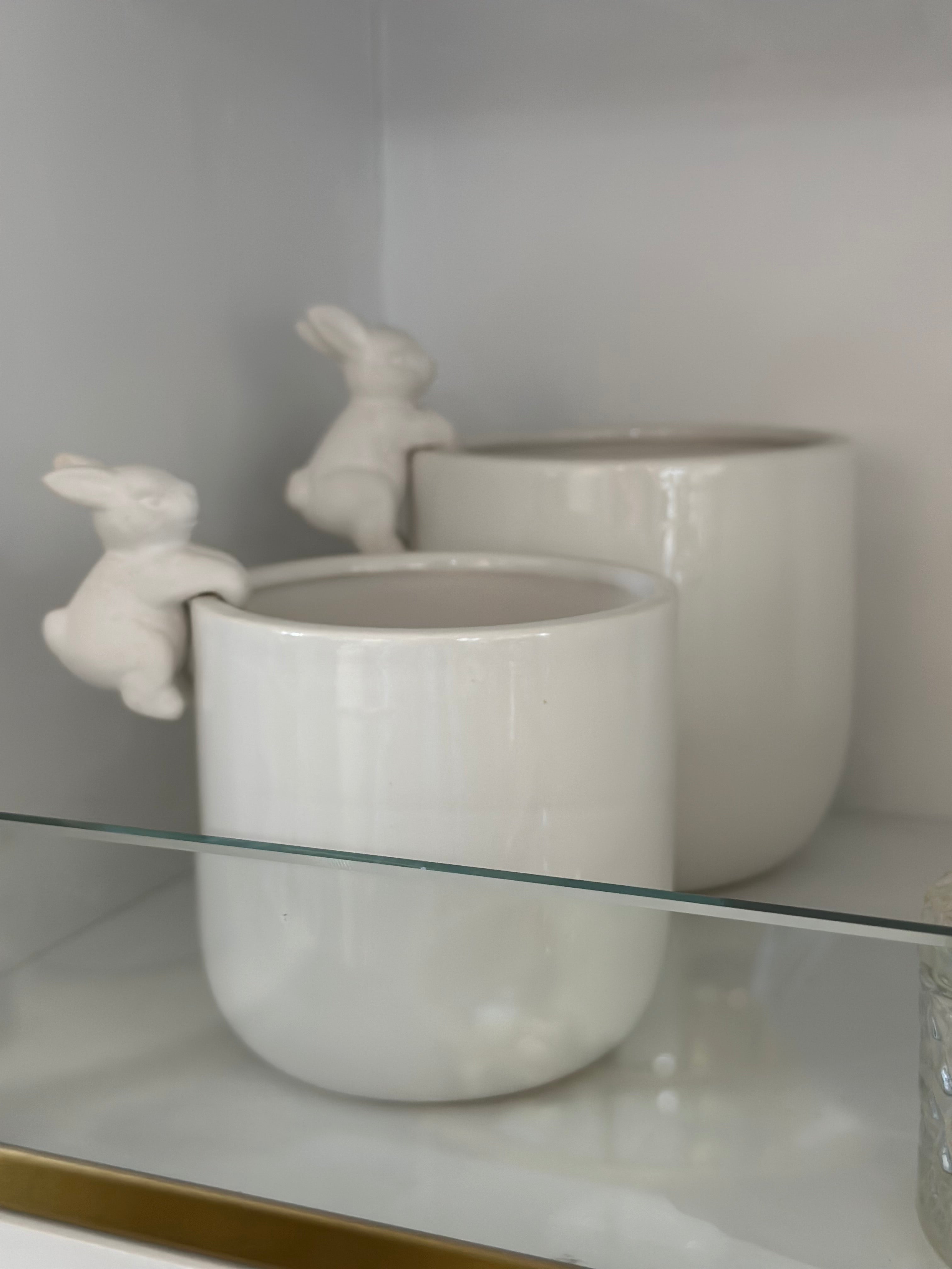 White Planter with Hanging Rabbit  | Multiple Sizes