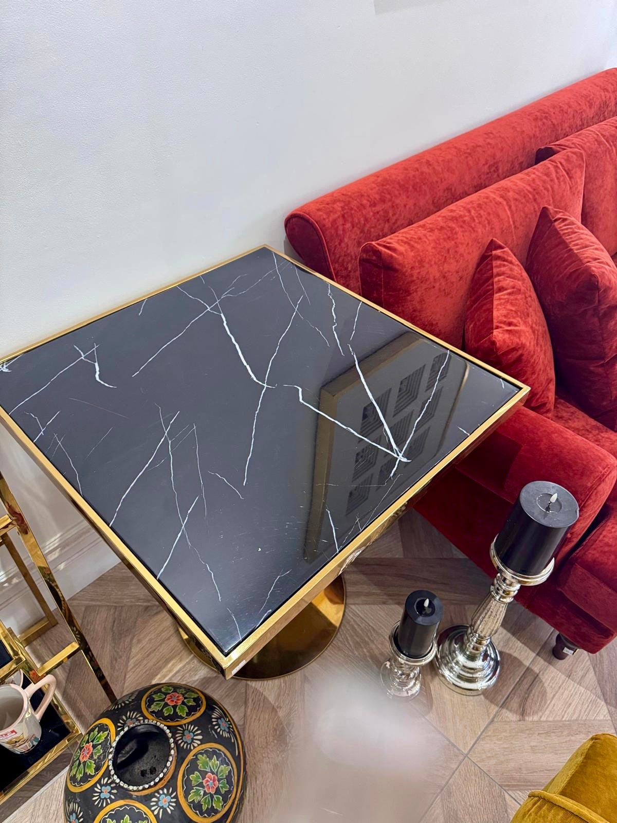 Ex Display | Black and Gold Marble Topped Side Table