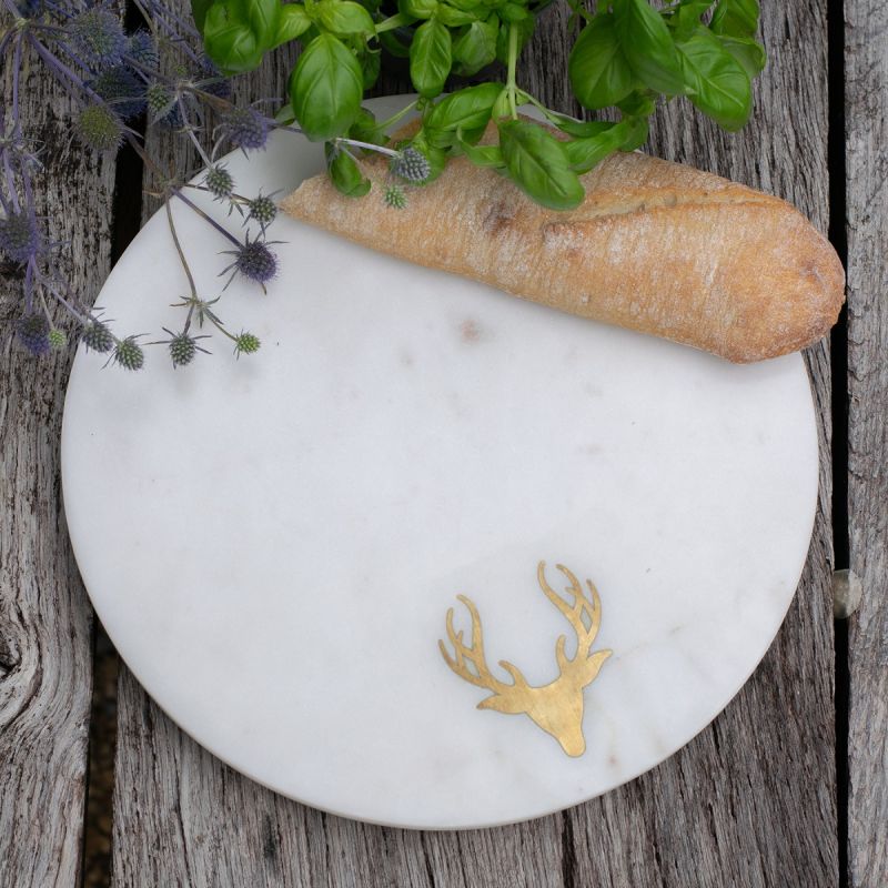 Culinary Concepts Round Marble Cheese Board with Brass Stag