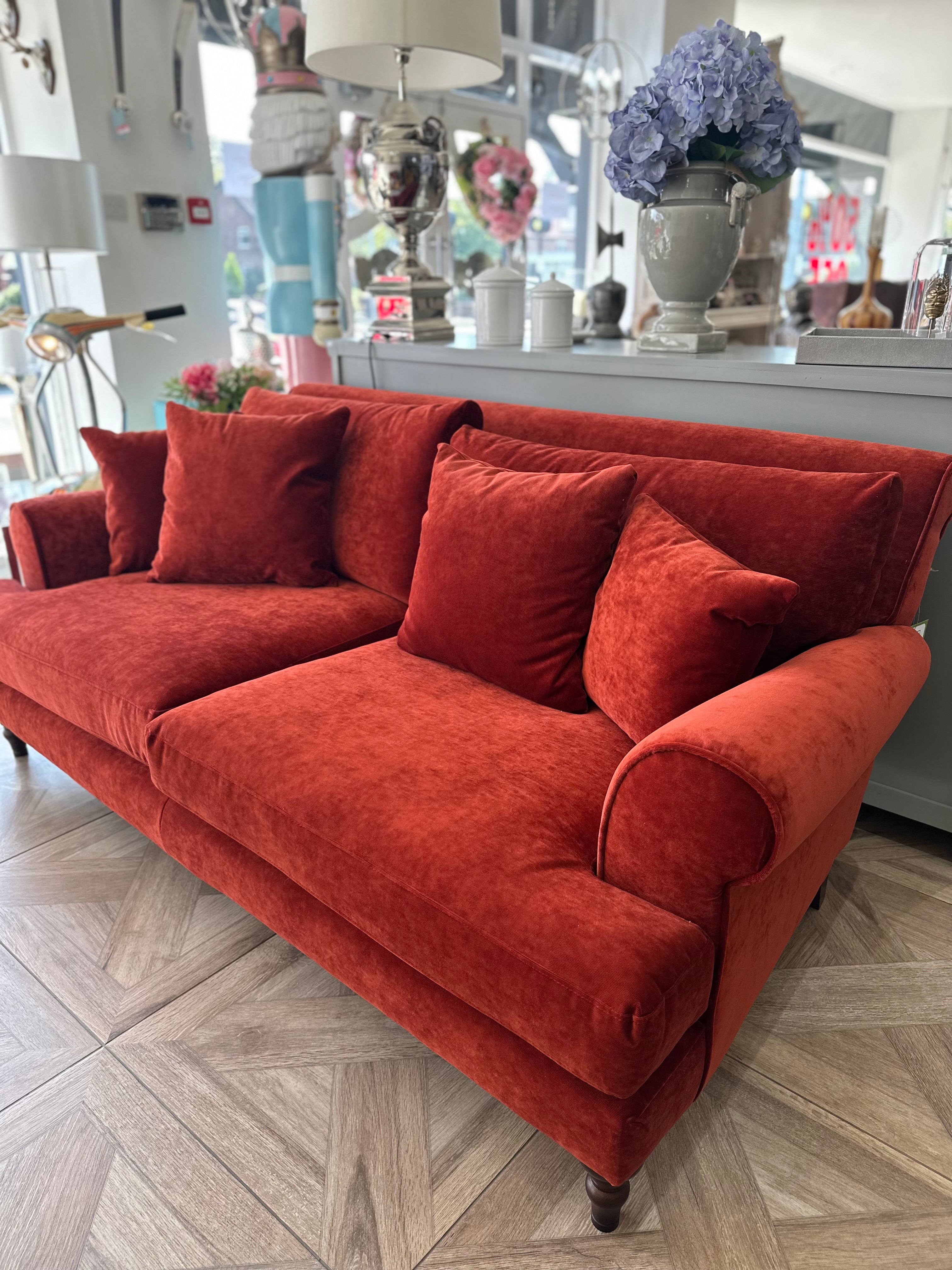 Burnt Orange Hartington Three Seater Velvet Sofa