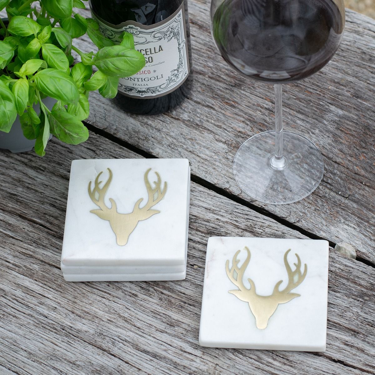 Culinary Concepts Set of 4 Marble Coasters with Stag Design