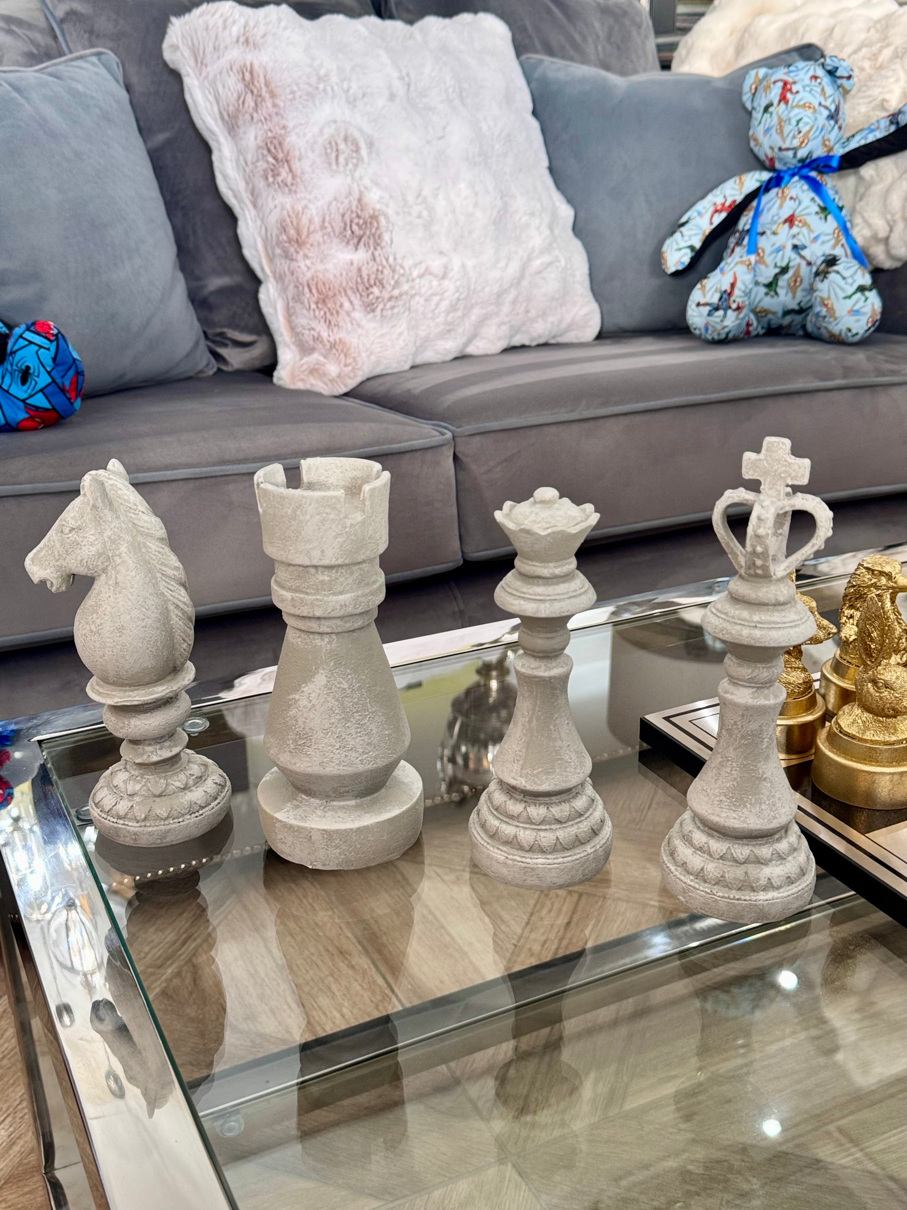 Rough Grey Chess Pieces (Assortment of 4) | Multiple Sizes