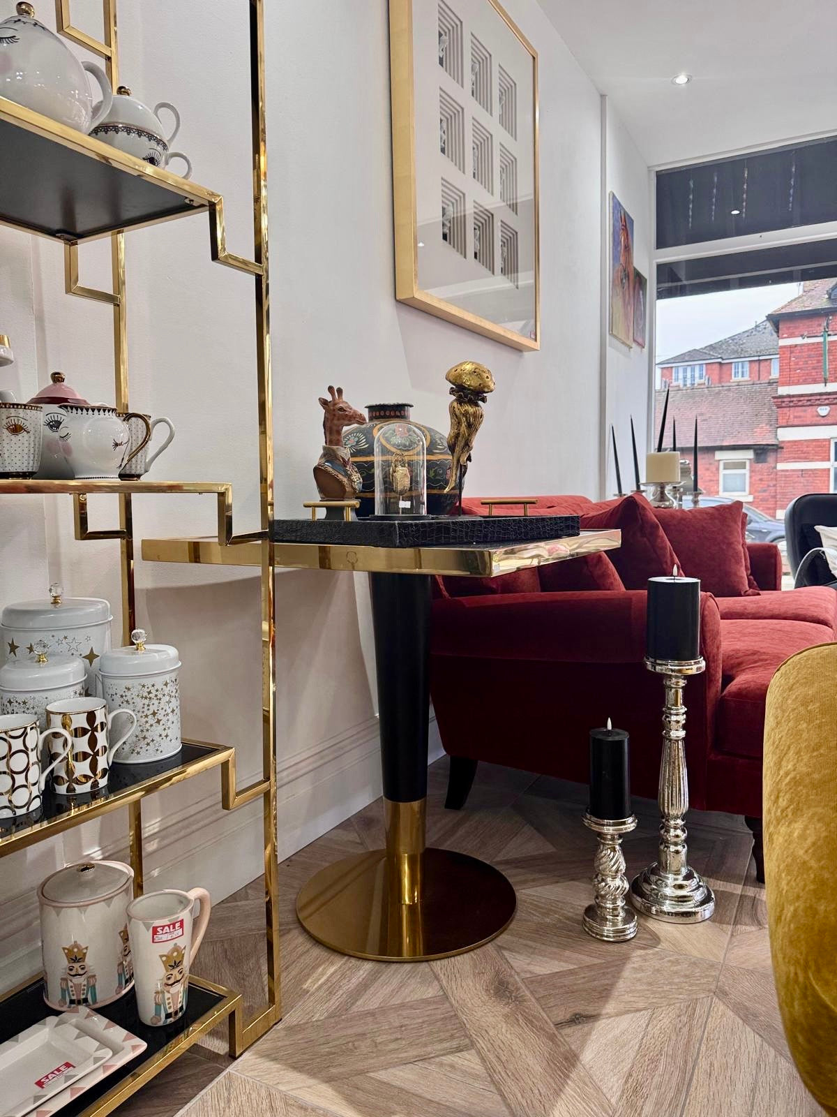 Ex Display | Black and Gold Marble Topped Side Table