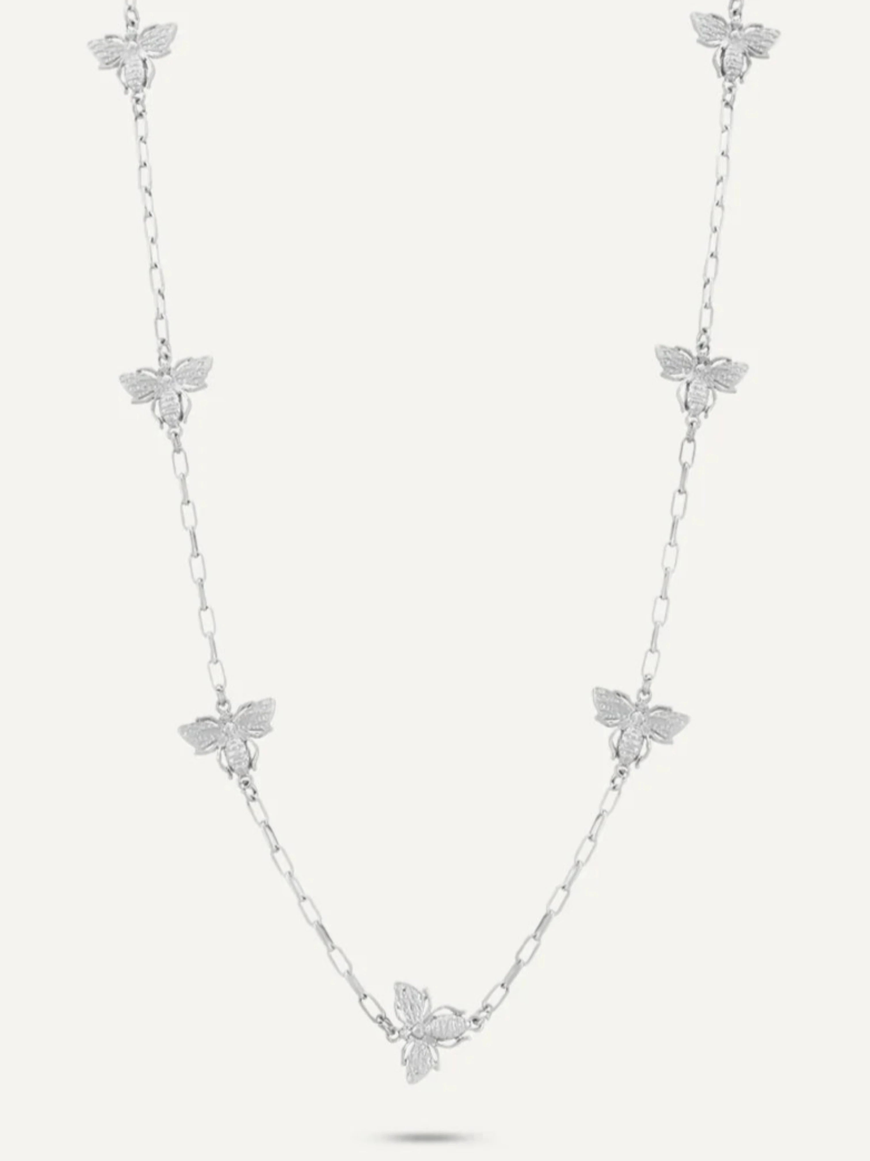 T-Bar Bee Long Necklace In Silver-Tone