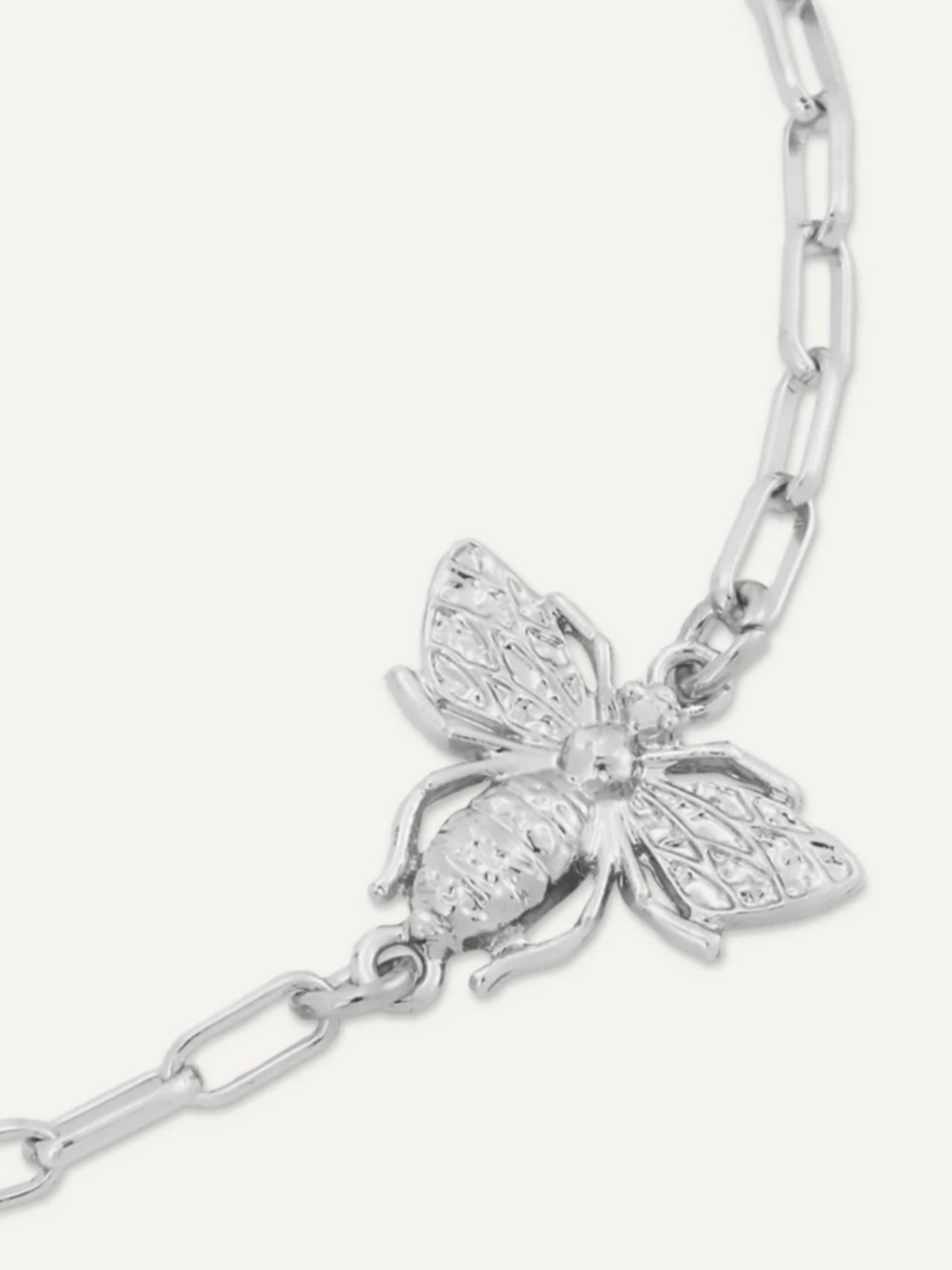 T-Bar Bee Long Necklace In Silver-Tone