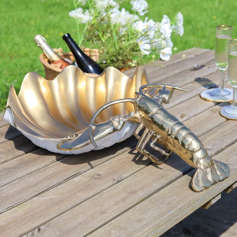 Culinary Concepts Gold and White Enamel Lobster and Shell Champagne Cooler