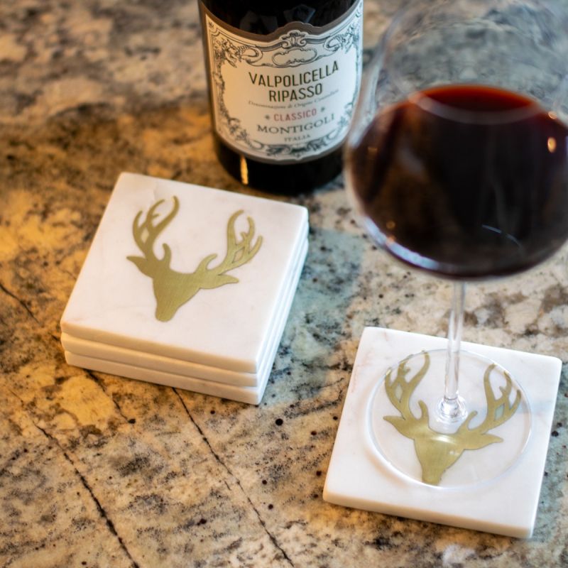 Culinary Concepts Set of 4 Marble Coasters with Stag Design