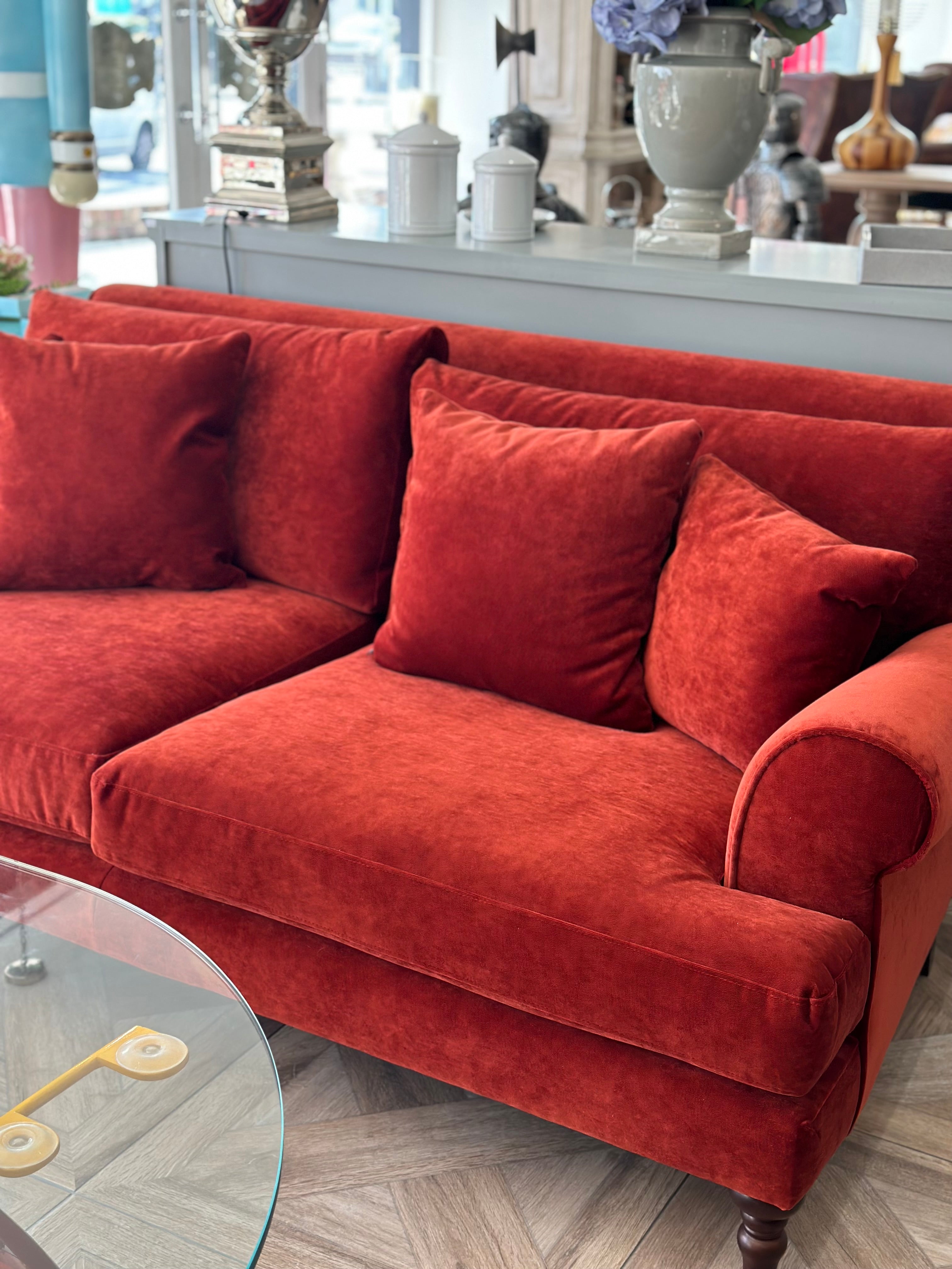 Burnt Orange Hartington Three Seater Velvet Sofa