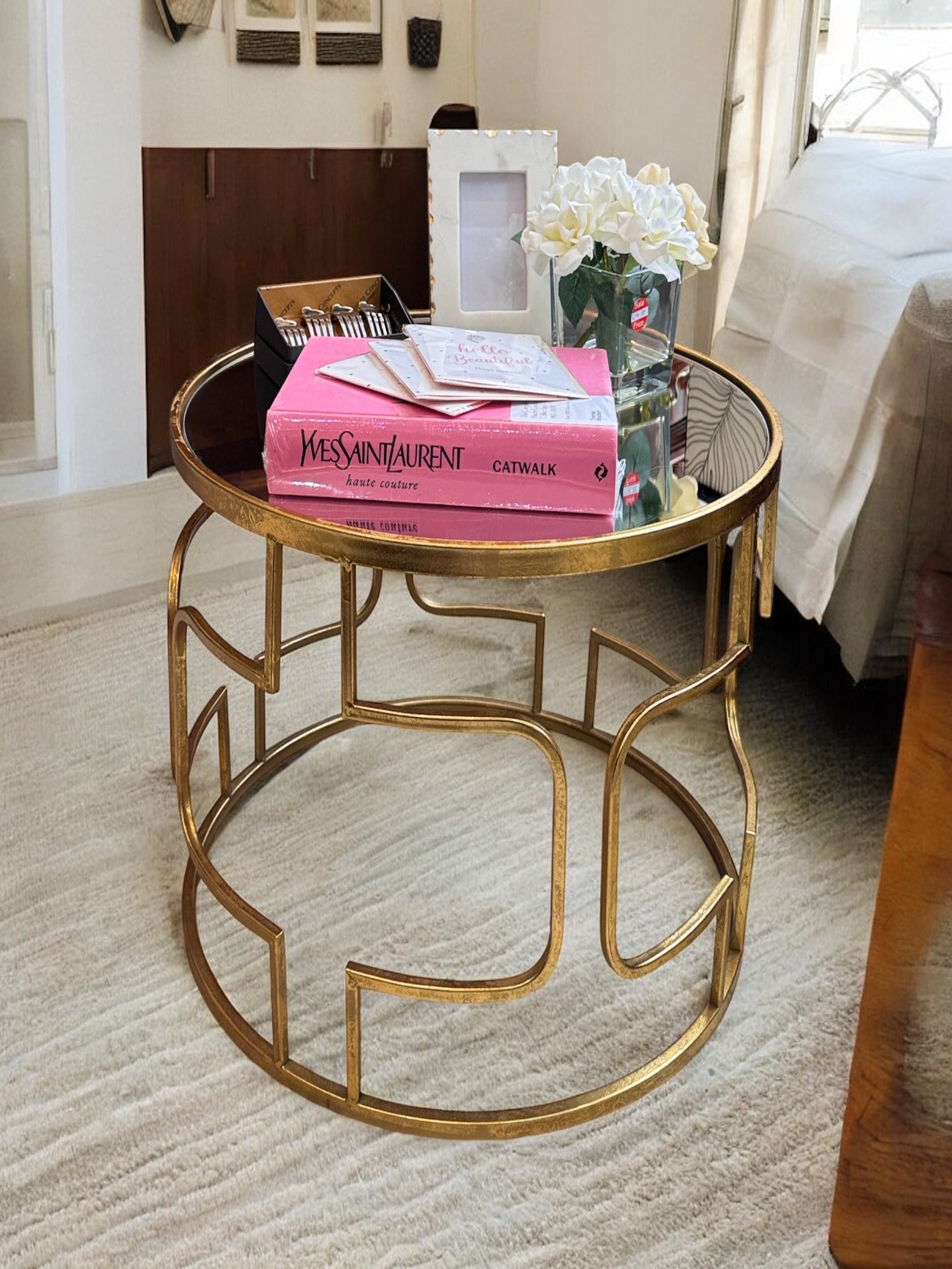 EX DISPLAY | Geometric Gold Framed Mirrored Table | Multiple Sizes