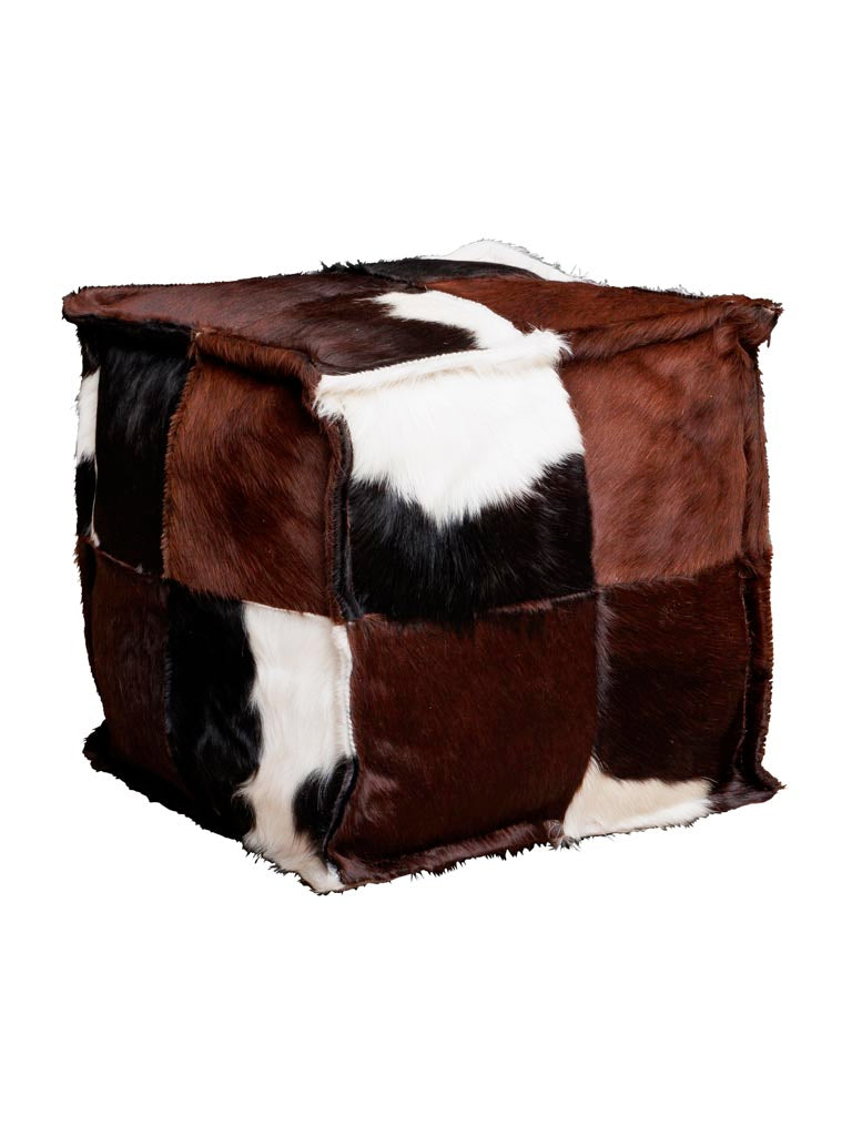 Brown Square Cowhide Footstool