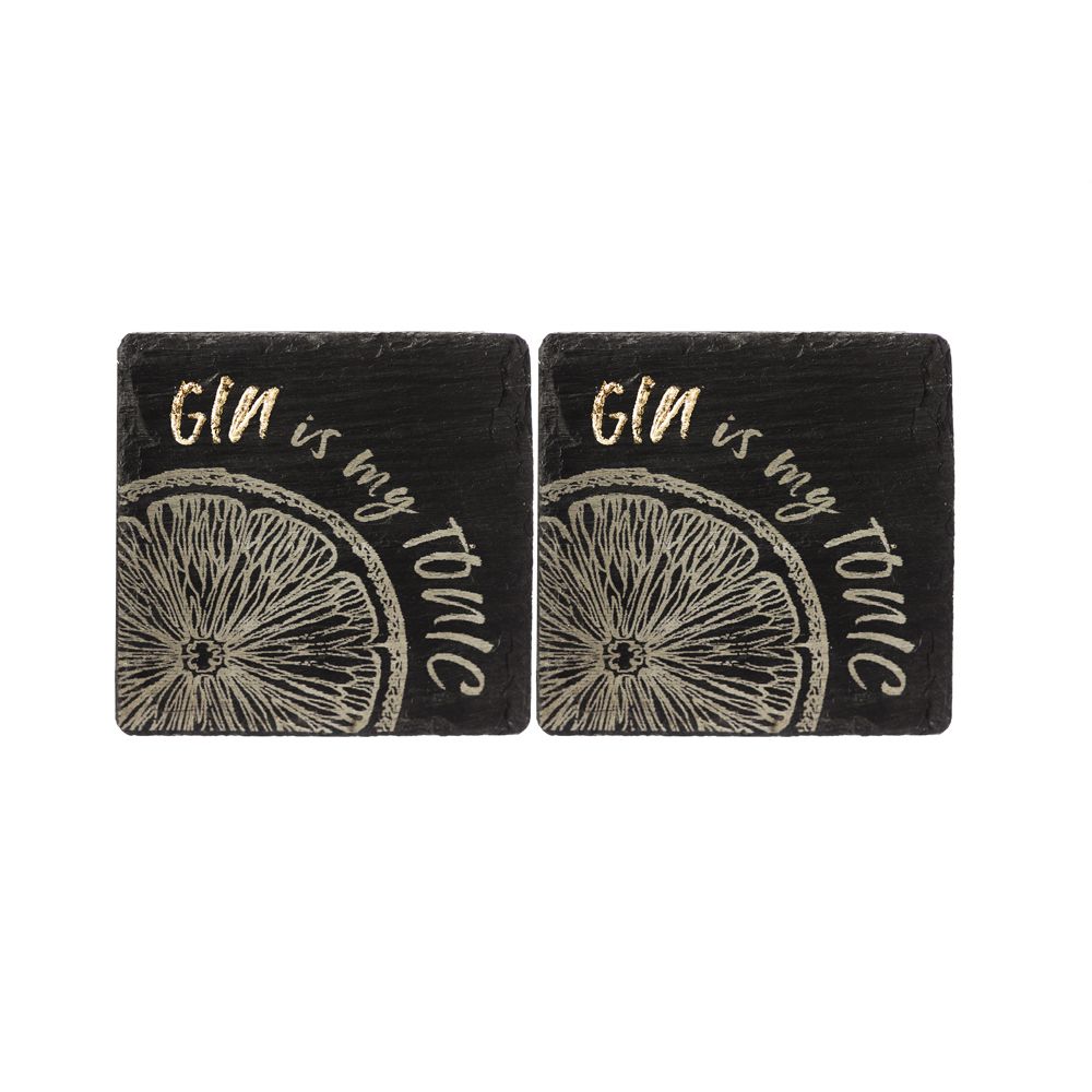 The Just Slate Company Set of Two Gold Leaf Gin Is My Tonic Coasters