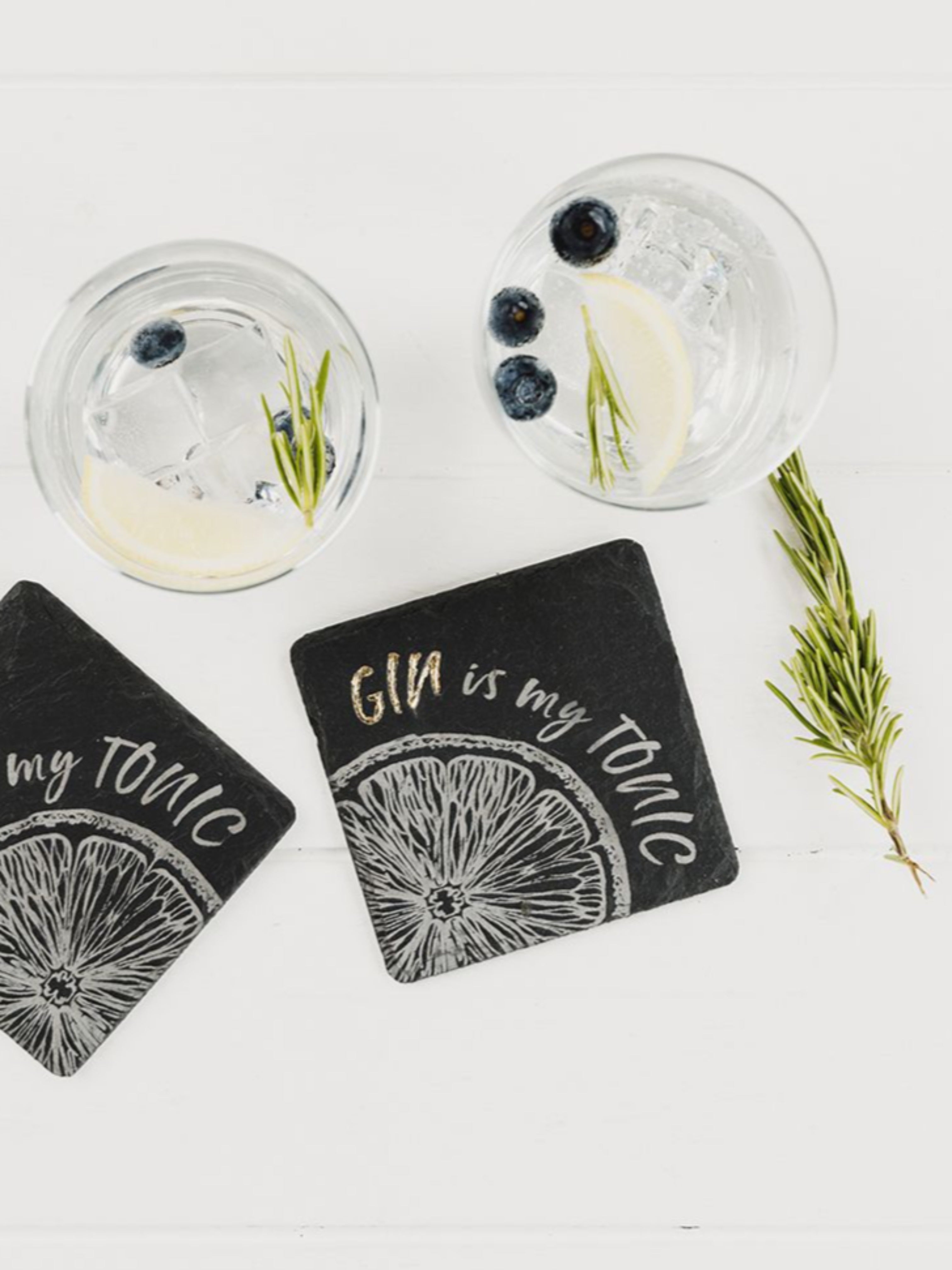 The Just Slate Company Set of Two Gold Leaf Gin Is My Tonic Coasters