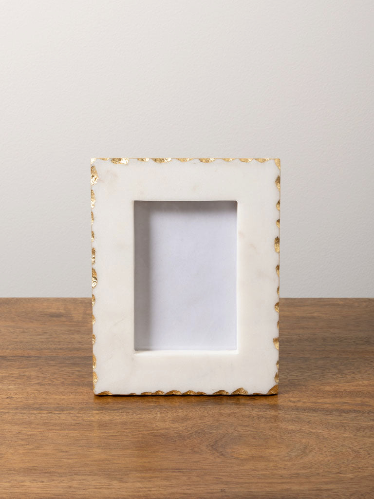 White Marble and Gold Foil Photo Frame