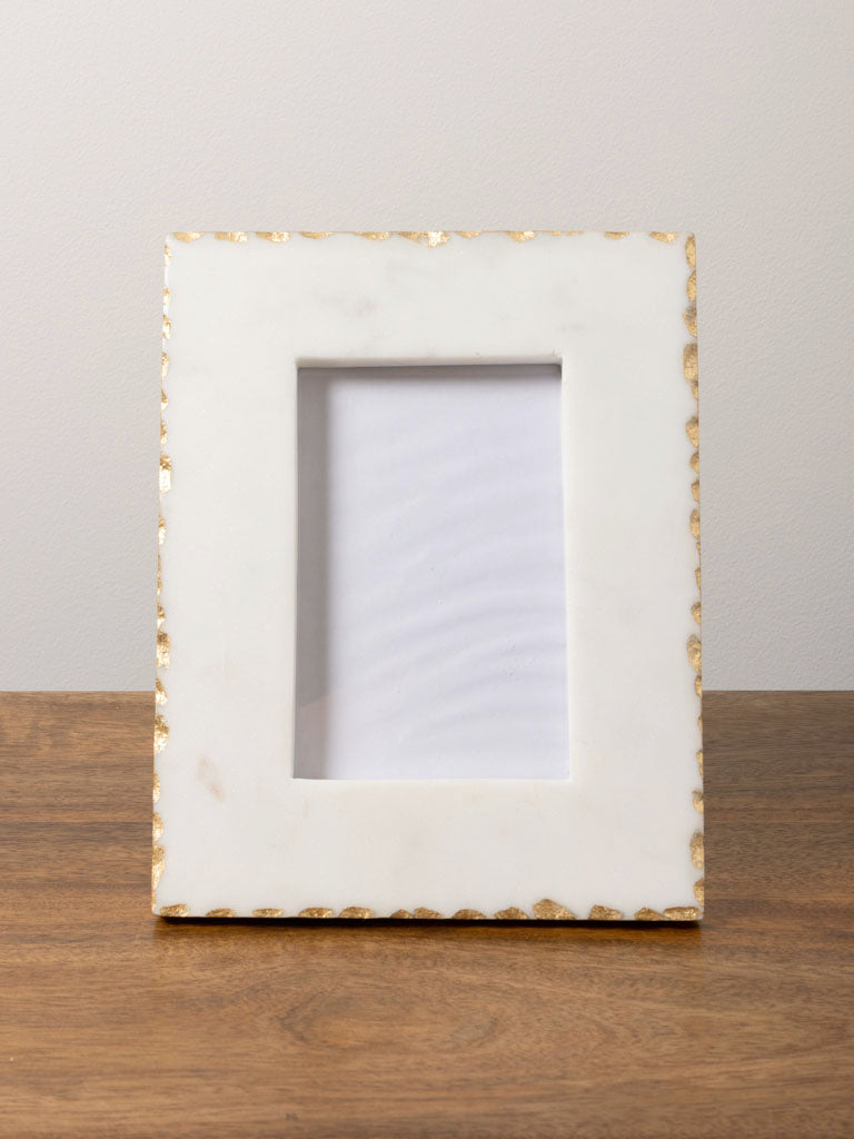 White Marble and Gold Foil Photo Frame