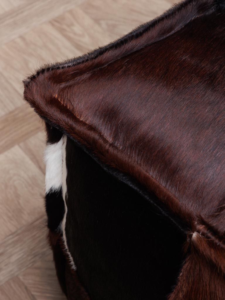 Brown Square Cowhide Footstool